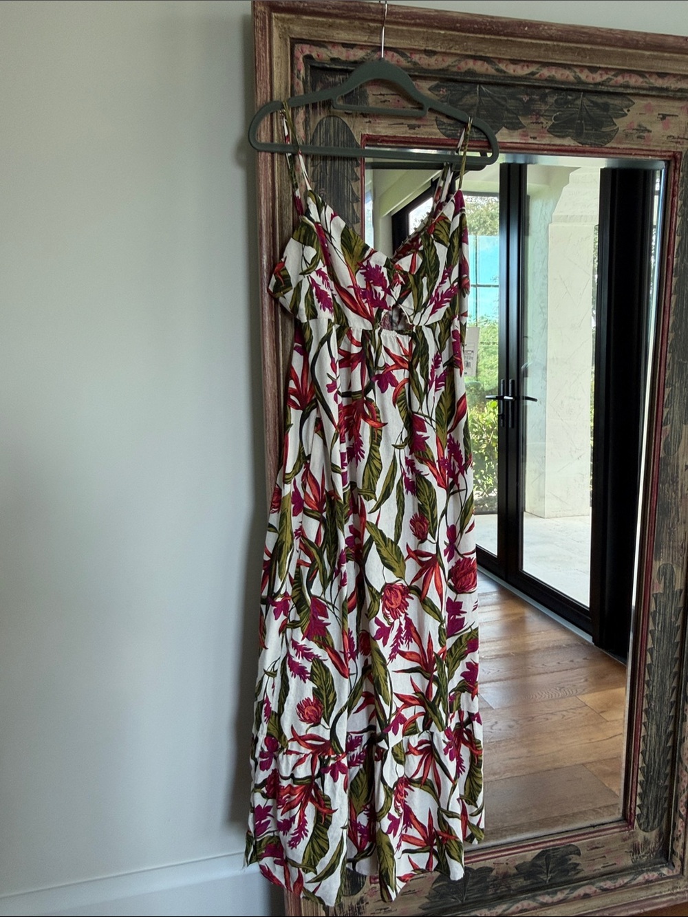 a new day White Maxi Dress with Pink Floral & Green Leaf Print